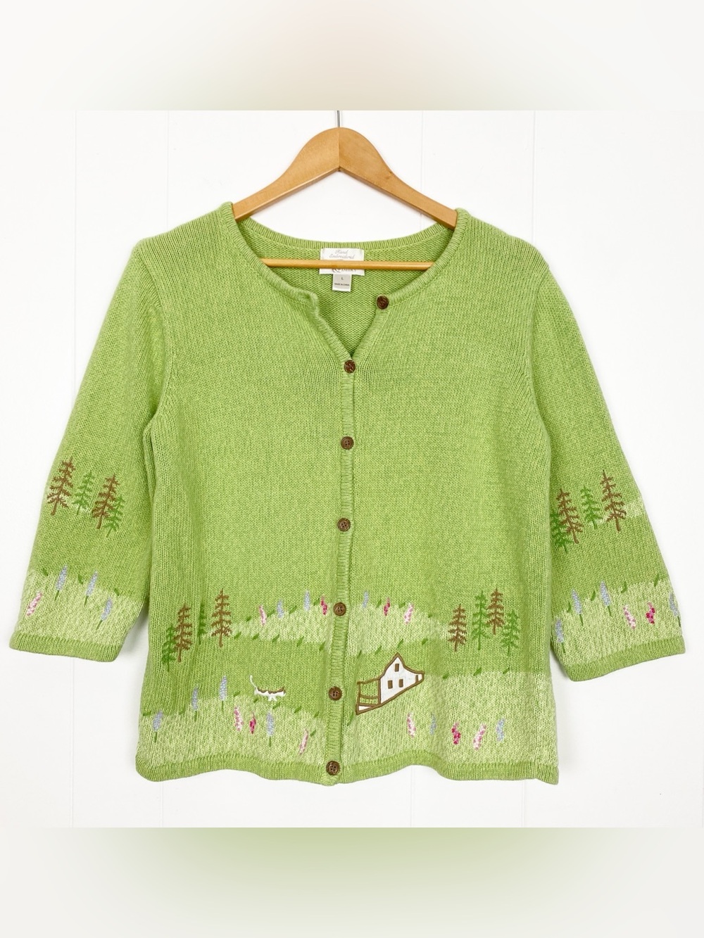Christopher & Banks Cardigan Sweater Women's Size Large Hand Embroidered Nature - Picture 2 of 14